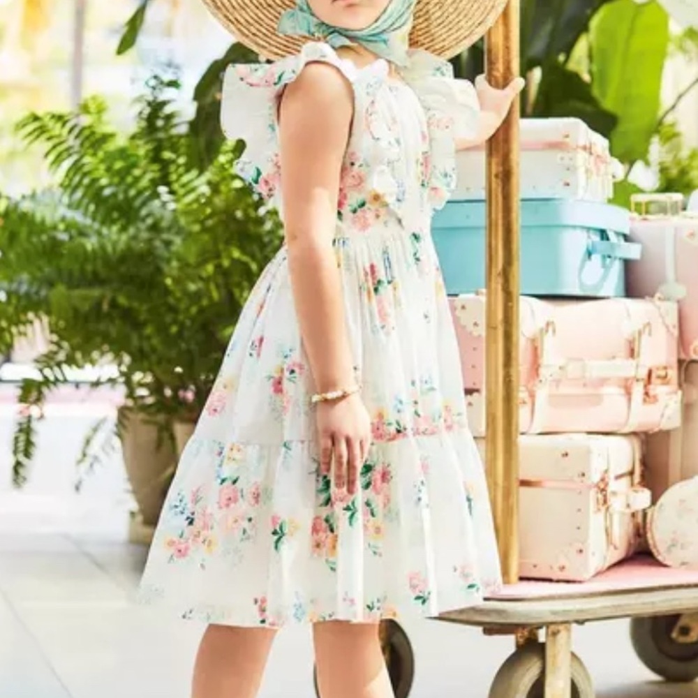 Janie and Jack Floral Smocked Ruffle Dress with Ruffle Sleeves